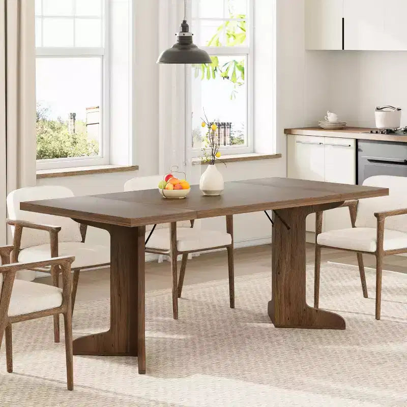 Tavolo da pranzo da 180 cm, nero / noce / colore legno, 6-8 posti, base moderna a C