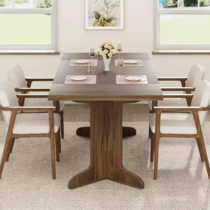 Tavolo da pranzo da 180 cm, nero / noce / colore legno, 6-8 posti, base moderna a C
