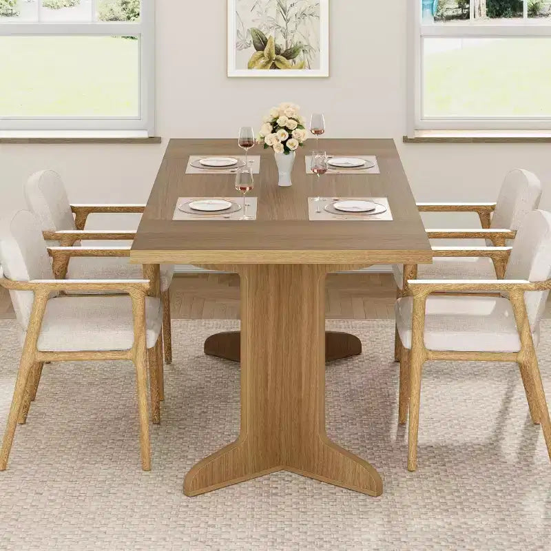 Tavolo da pranzo da 180 cm, nero / noce / colore legno, 6-8 posti, base moderna a C
