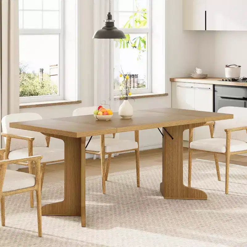 Tavolo da pranzo da 180 cm, nero / noce / colore legno, 6-8 posti, base moderna a C