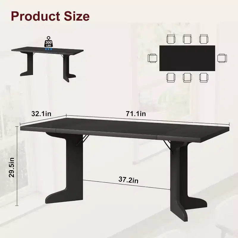 Tavolo da pranzo da 180 cm, nero / noce / colore legno, 6-8 posti, base moderna a C