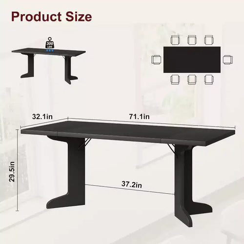 Tavolo da pranzo da 180 cm, nero / noce / colore legno, 6-8 posti, base moderna a C