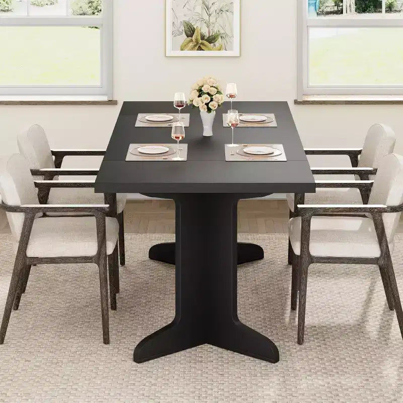 Tavolo da pranzo da 180 cm, nero / noce / colore legno, 6-8 posti, base moderna a C