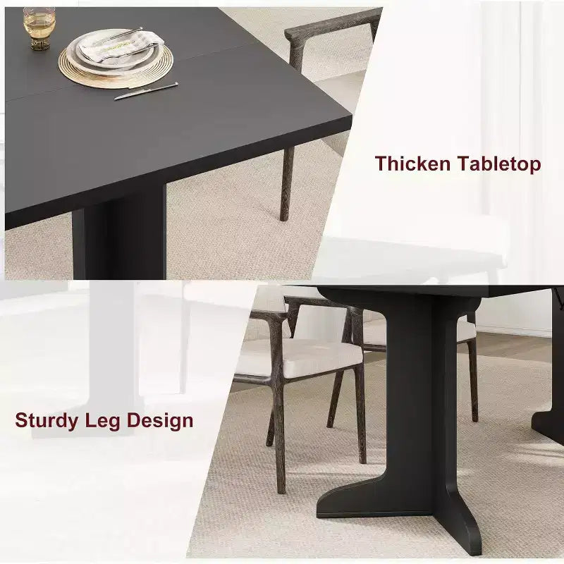 Tavolo da pranzo da 180 cm, nero / noce / colore legno, 6-8 posti, base moderna a C