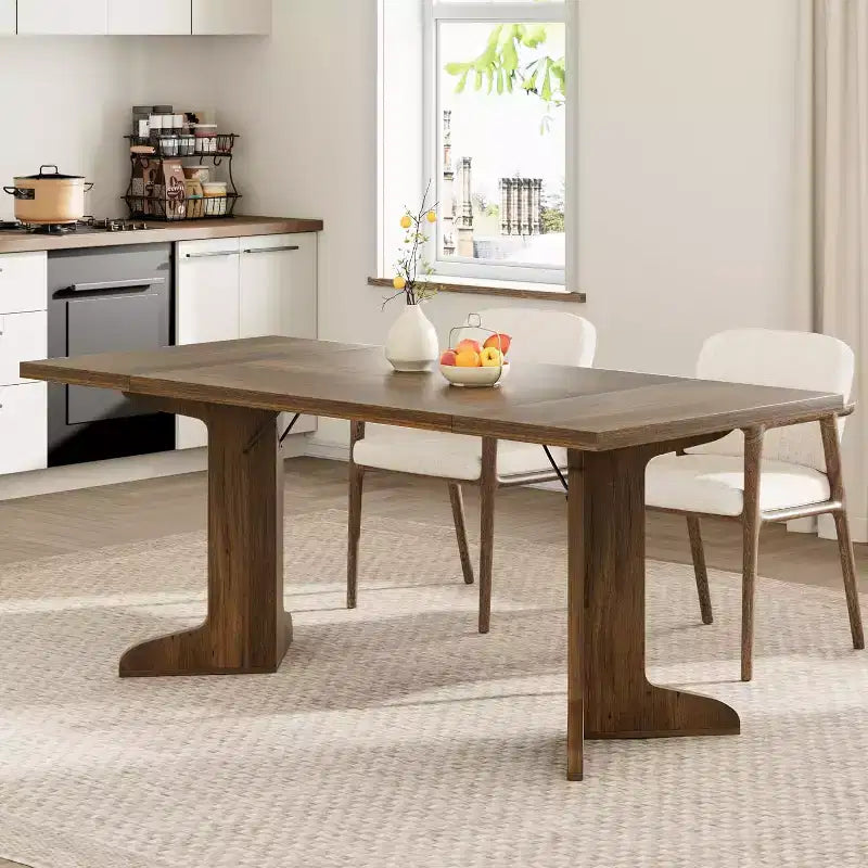 Tavolo da pranzo da 180 cm, nero / noce / colore legno, 6-8 posti, base moderna a C