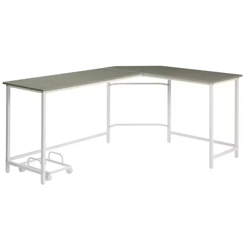 Scrivania per computer angolare grigio e bianca, singola, 66"