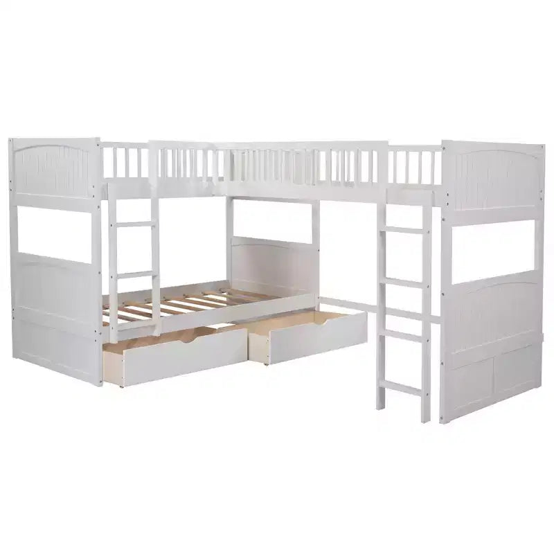 Letto a soppalco triplo grigio/bianco con contenitore, 3 posti letto