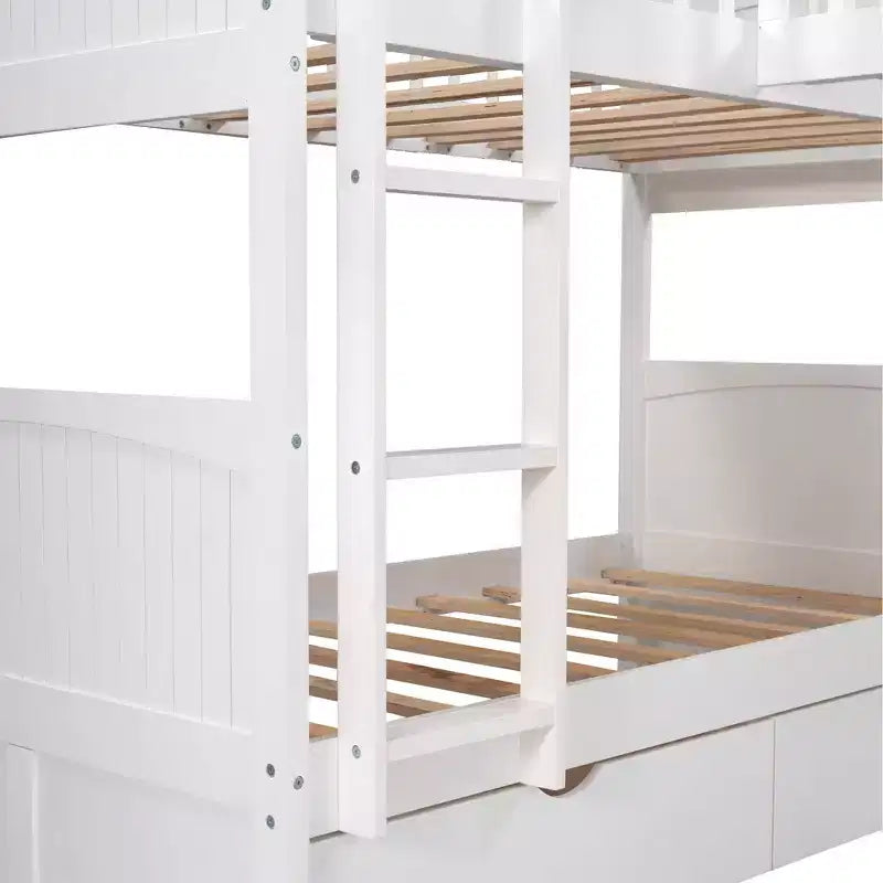 Letto a soppalco triplo grigio/bianco con contenitore, 3 posti letto