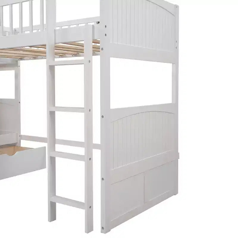 Letto a soppalco triplo grigio/bianco con contenitore, 3 posti letto
