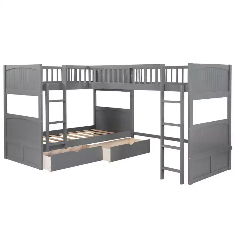 Letto a soppalco triplo grigio/bianco con contenitore, 3 posti letto