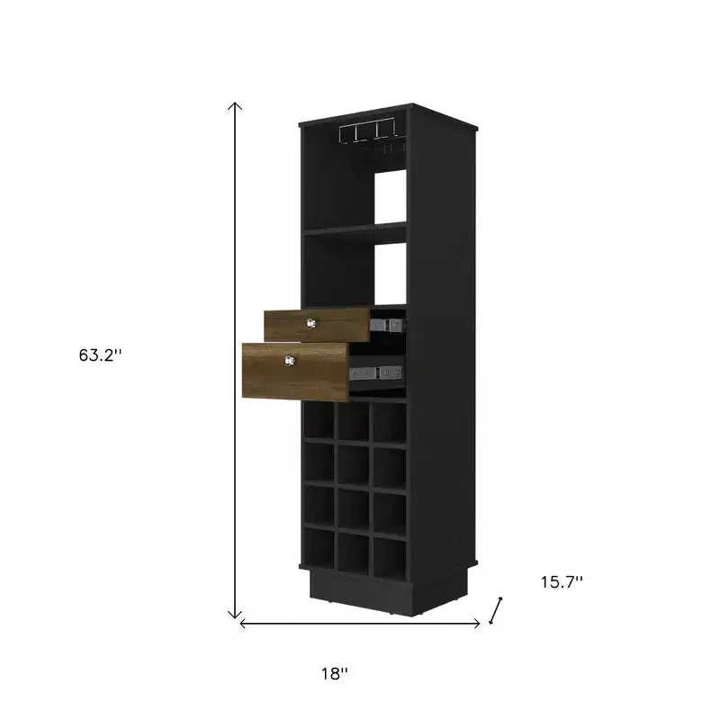 Mobile Bar Nero con 2 Cassetti – 1 Anta, 1 Ripiano