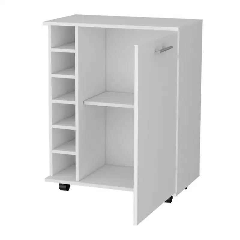 Carrello bar bianco con portabottiglie e spazio per 1 persona