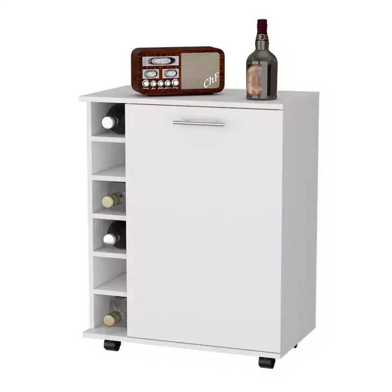 Carrello bar bianco con portabottiglie e spazio per 1 persona
