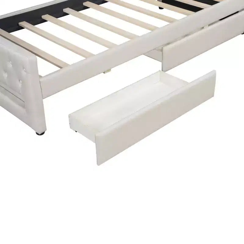Divano letto singolo XL imbottito con luci LED e vano contenitore, Beige/Grigio, Posti letto 1–2