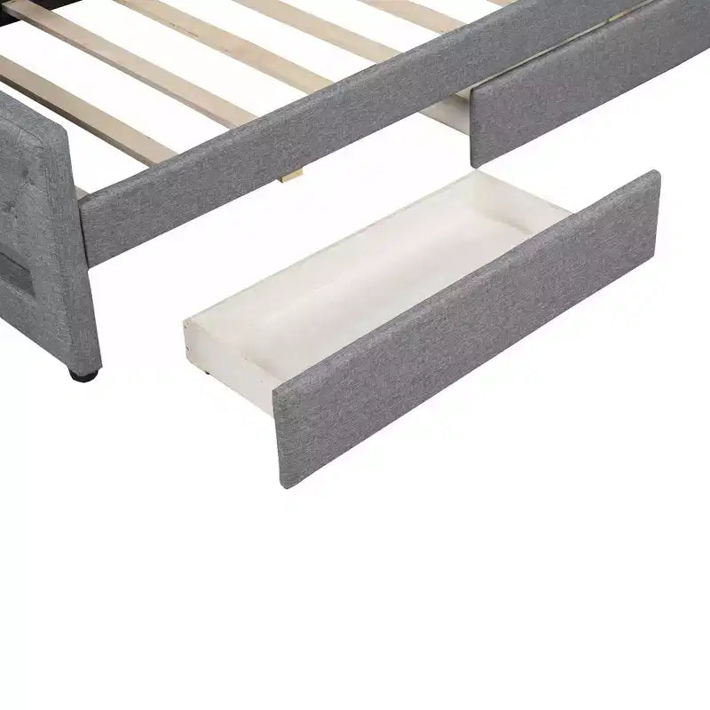 Divano letto singolo XL imbottito con luci LED e vano contenitore, Beige/Grigio, Posti letto 1–2