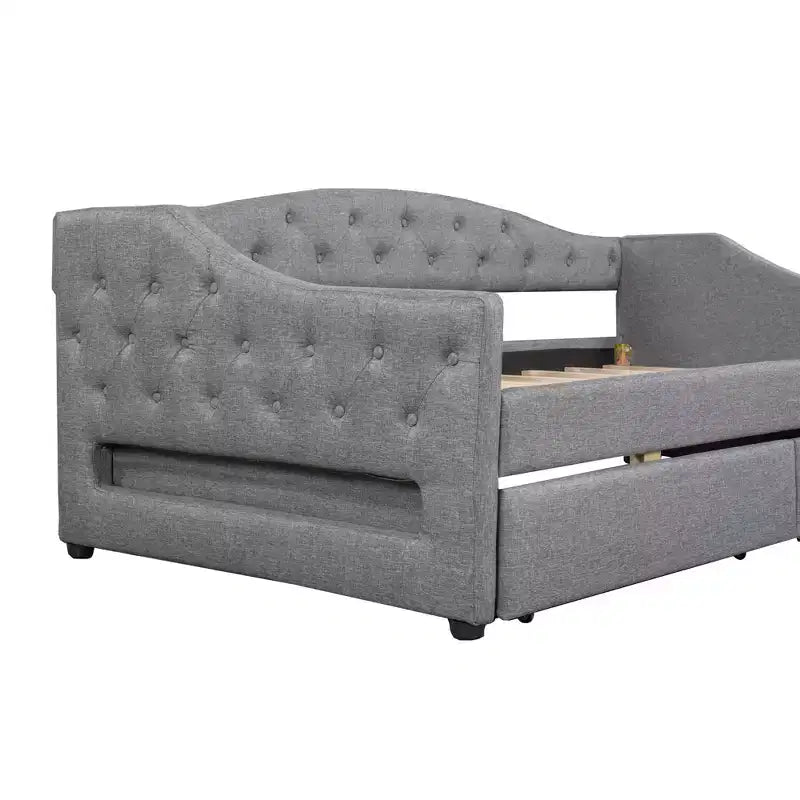 Divano letto singolo XL imbottito con luci LED e vano contenitore, Beige/Grigio, Posti letto 1–2