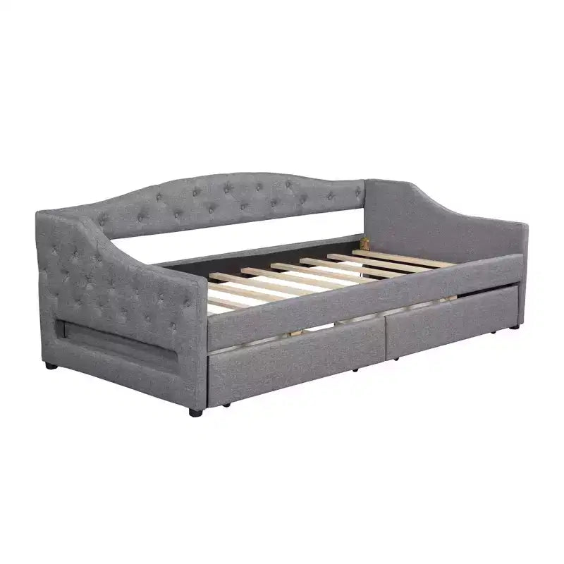 Divano letto singolo XL imbottito con luci LED e vano contenitore, Beige/Grigio, Posti letto 1–2