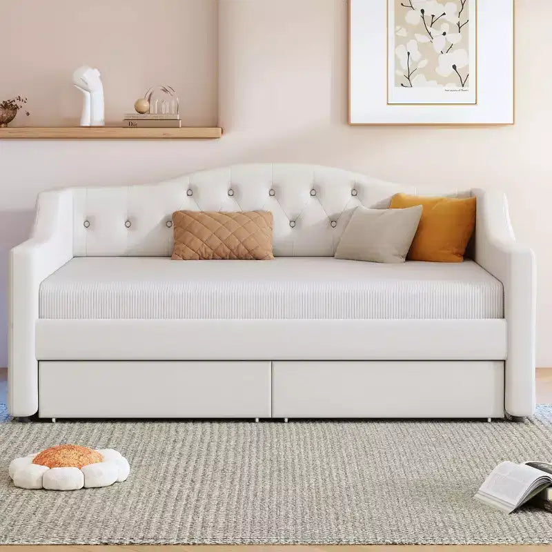 Divano letto singolo XL imbottito con luci LED e vano contenitore, Beige/Grigio, Posti letto 1–2