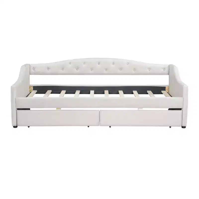 Divano letto singolo XL imbottito con luci LED e vano contenitore, Beige/Grigio, Posti letto 1–2
