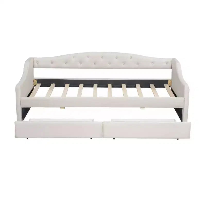Divano letto singolo XL imbottito con luci LED e vano contenitore, Beige/Grigio, Posti letto 1–2