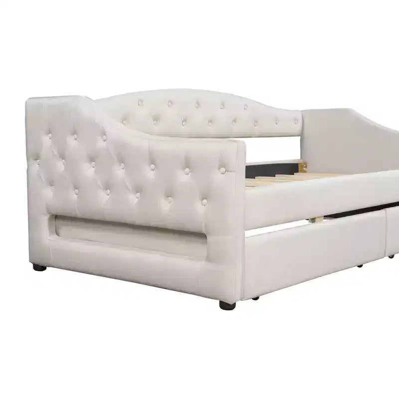 Divano letto singolo XL imbottito con luci LED e vano contenitore, Beige/Grigio, Posti letto 1–2