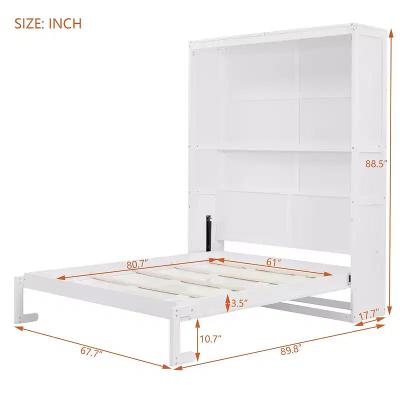 Letto a scomparsa Queen Size grigio/bianco con mensole, 1 persona