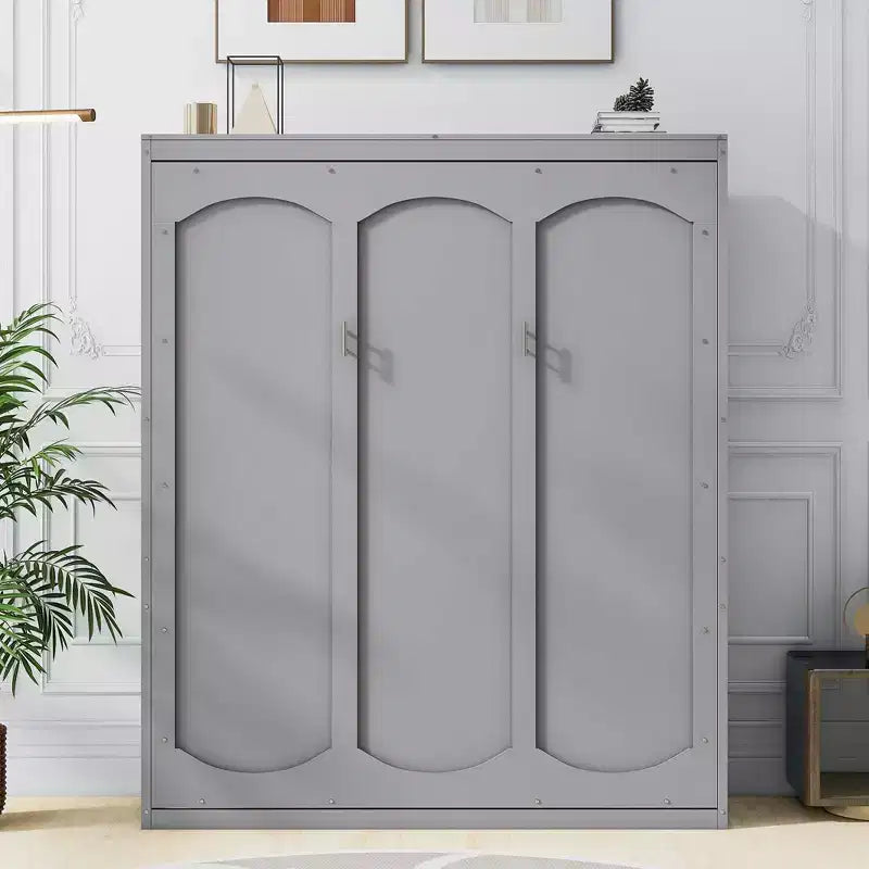 Letto a scomparsa Queen Size grigio/bianco con mensole, 1 persona