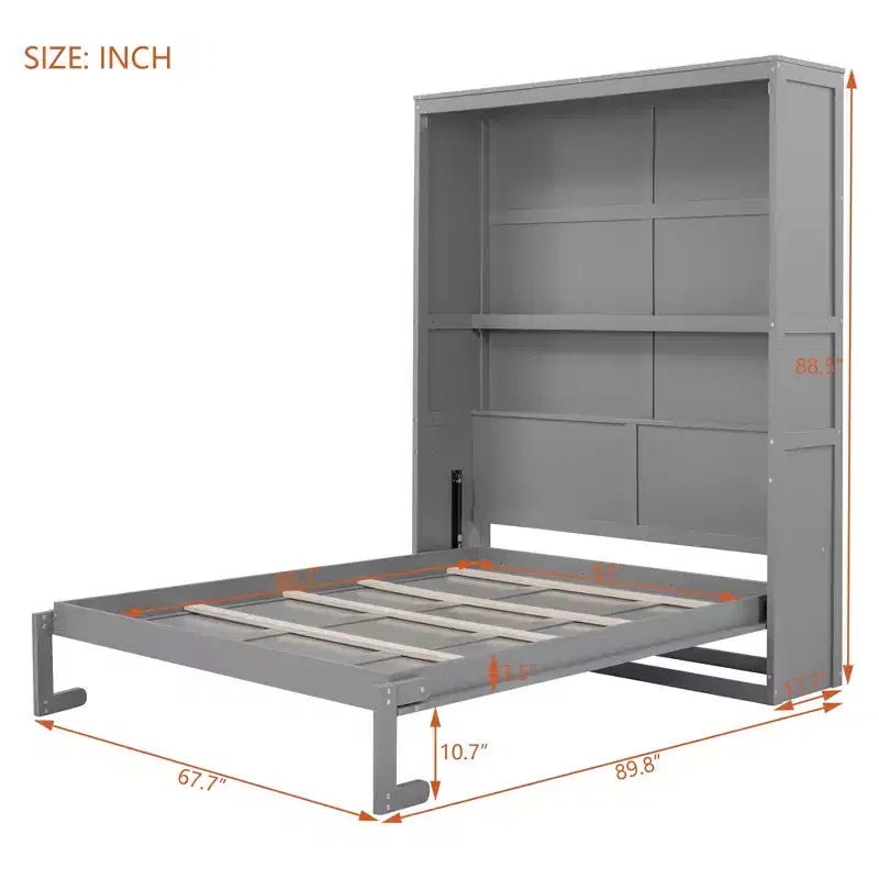 Letto a scomparsa Queen Size grigio/bianco con mensole, 1 persona