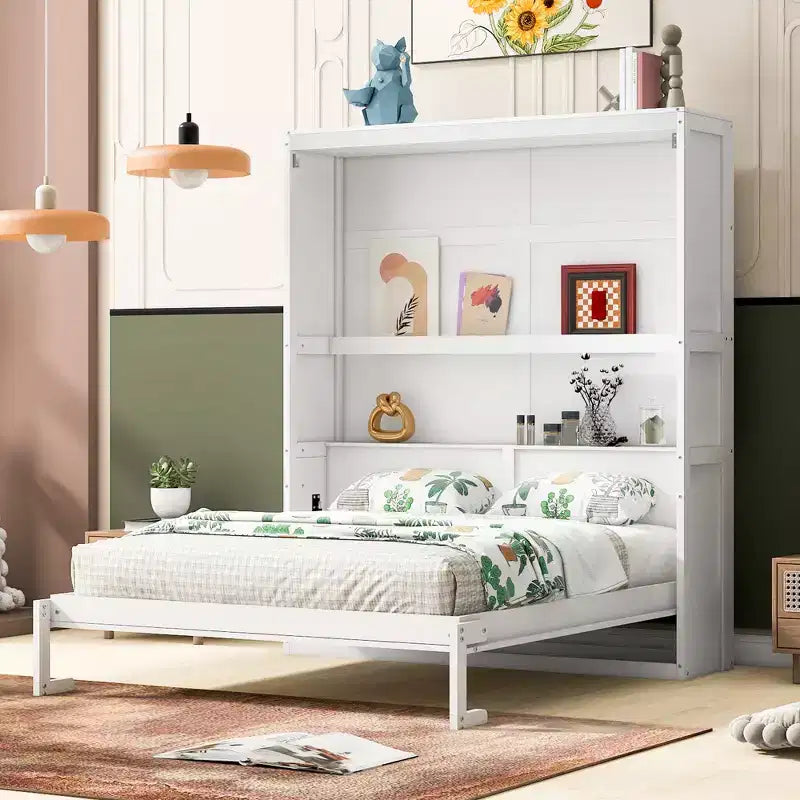 Letto a scomparsa Queen Size grigio/bianco con mensole, 1 persona