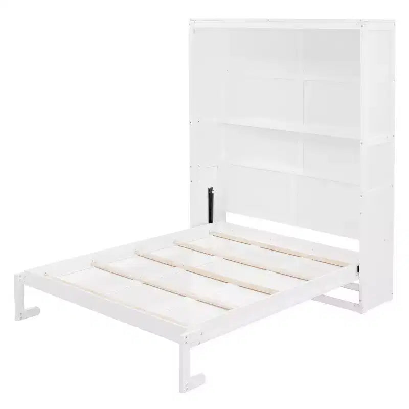 Letto a scomparsa Queen Size grigio/bianco con mensole, 1 persona
