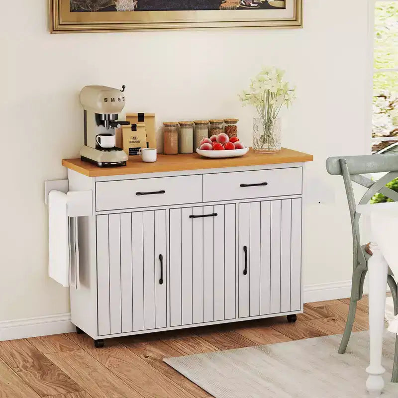 Carrello da Cucina/Isola mobile Bianco/Nero con pattumiera integrata, per 1 persona