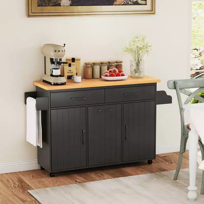 Carrello da Cucina/Isola mobile Bianco/Nero con pattumiera integrata, per 1 persona