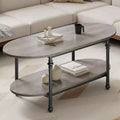 Coffee Table, 2 Tier Wood Oval Coffee Table with Roman Column Metal Legs and Open Shelf, Industrail Center Table Cocktail Tea Table
