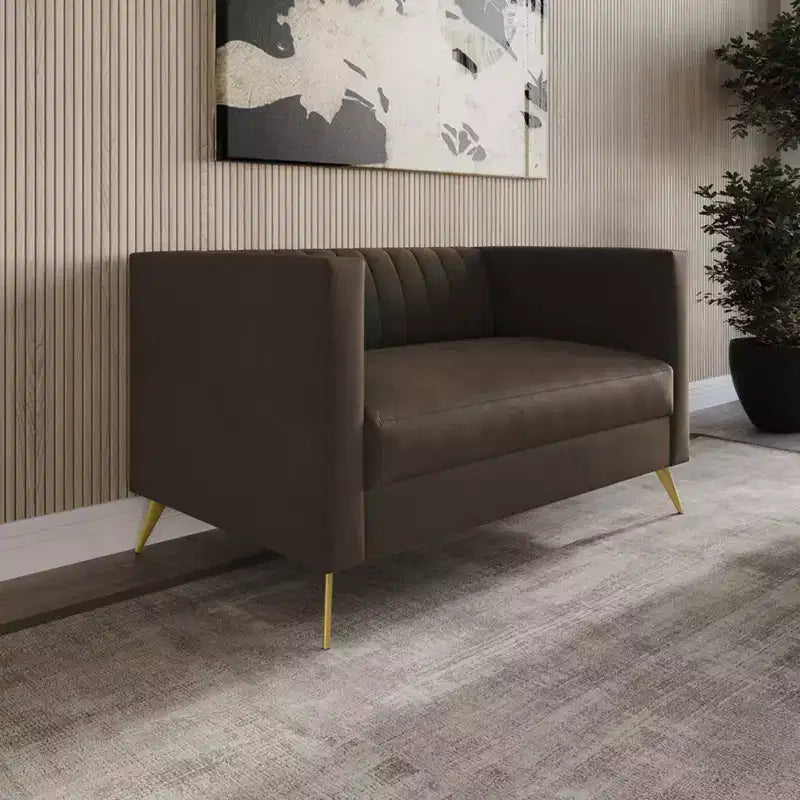 Divanetto a 2 posti in velluto nero/blu/marrone/grigio scuro con braccioli squadrati