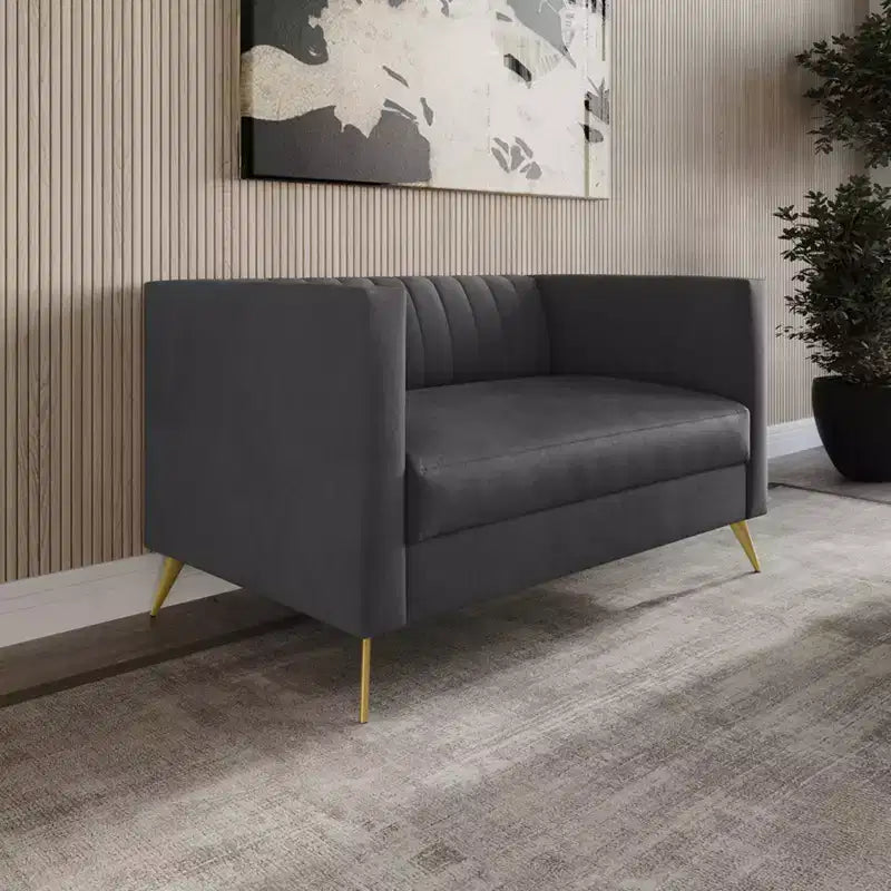 Divanetto a 2 posti in velluto nero/blu/marrone/grigio scuro con braccioli squadrati