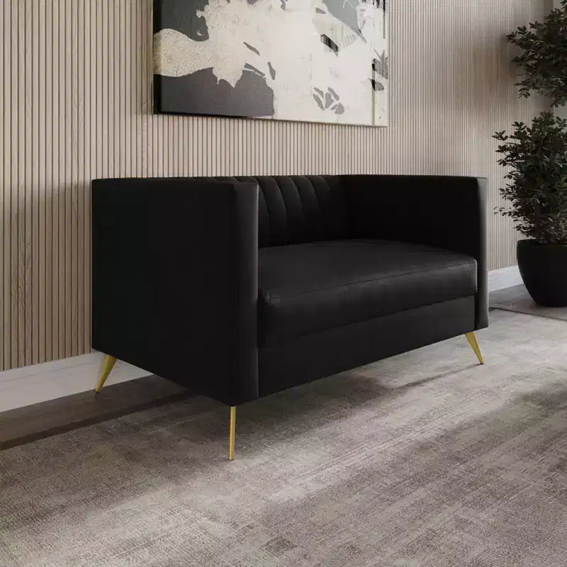 Divanetto a 2 posti in velluto nero/blu/marrone/grigio scuro con braccioli squadrati