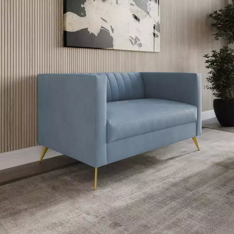 Divanetto a 2 posti in velluto nero/blu/marrone/grigio scuro con braccioli squadrati