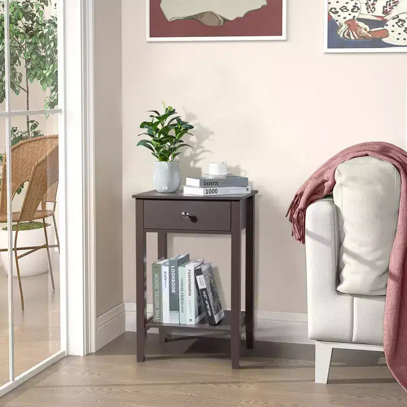 Comodino marrone a 1 cassetto, singolo