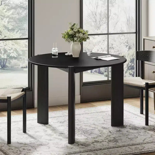 Tavolo da pranzo rotondo da 42", nero/trasparente, 4 posti, base a 3 gambe