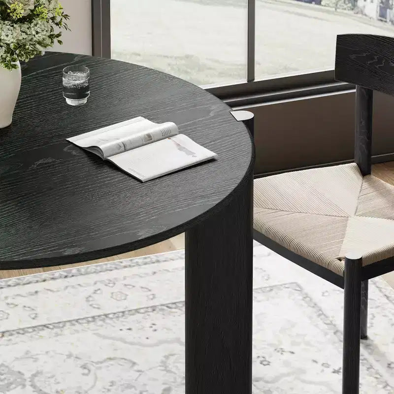 Tavolo da pranzo rotondo da 42", nero/trasparente, 4 posti, base a 3 gambe
