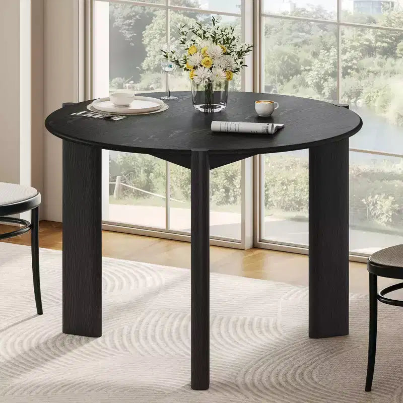 Tavolo da pranzo rotondo da 42", nero/trasparente, 4 posti, base a 3 gambe
