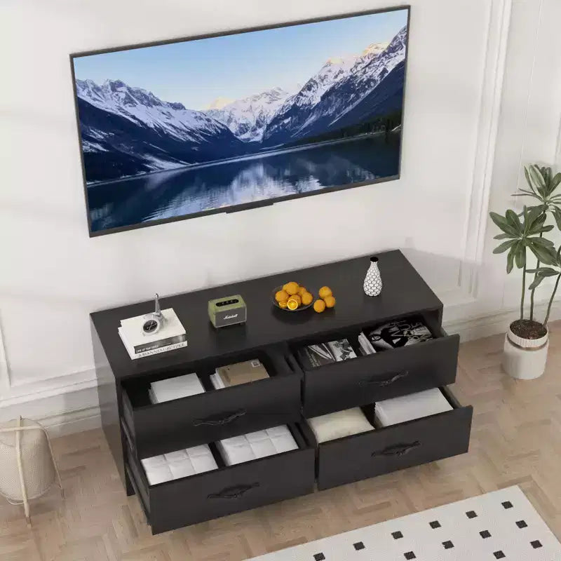 Mobile TV moderno bianco con 6 cassetti e altezza regolabile, adatto per TV fino a 60"