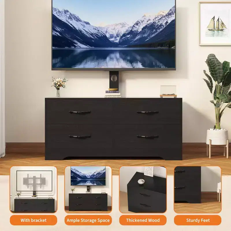 Mobile TV moderno bianco con 6 cassetti e altezza regolabile, adatto per TV fino a 60"
