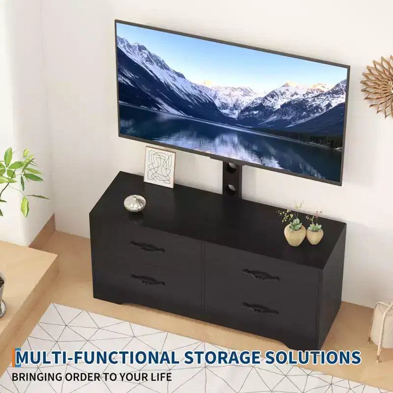 Mobile TV moderno bianco con 6 cassetti e altezza regolabile, adatto per TV fino a 60"