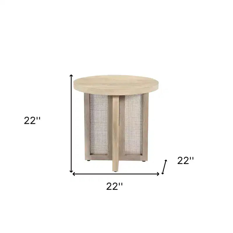 Tavolino Rotondo Marrone in Rattan e Legno Massiccio, 1 Pezzo