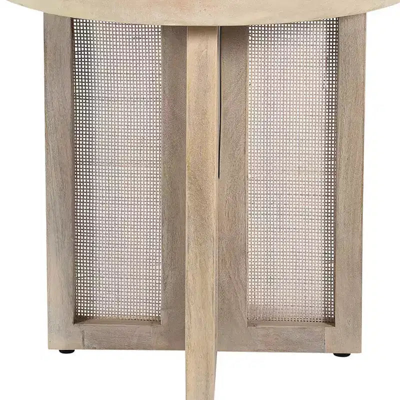 Tavolino Rotondo Marrone in Rattan e Legno Massiccio, 1 Pezzo