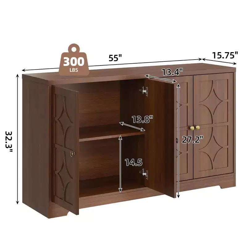 Credenza con buffet a 4 ante, 55", nero/marrone
