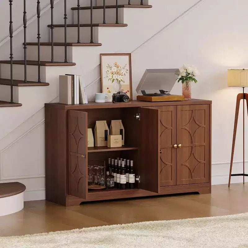 Credenza con buffet a 4 ante, 55", nero/marrone