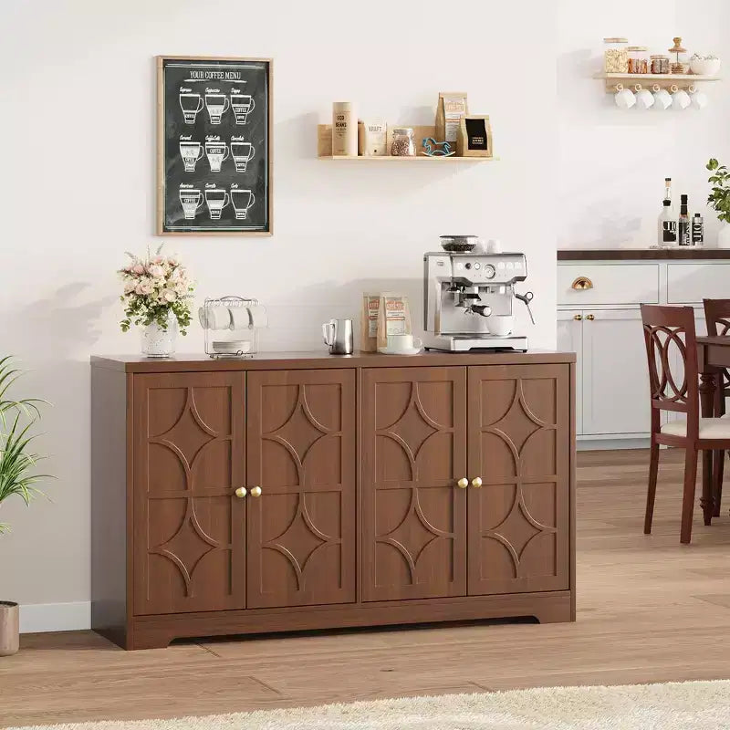 Credenza con buffet a 4 ante, 55", nero/marrone
