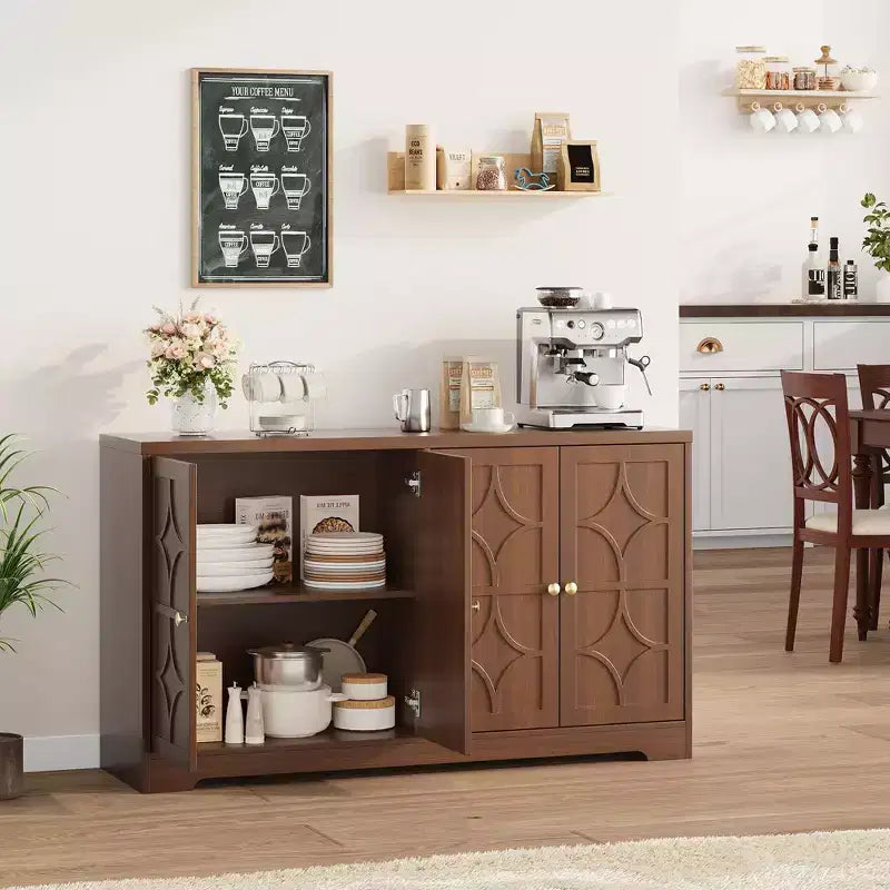 Credenza con buffet a 4 ante, 55", nero/marrone